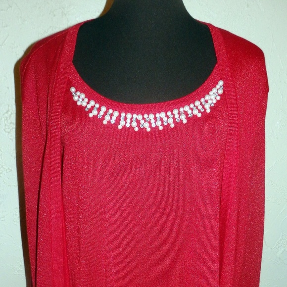 My Collection Women NWT Red Sparkle Cardigan Set - Picture 4 of 7